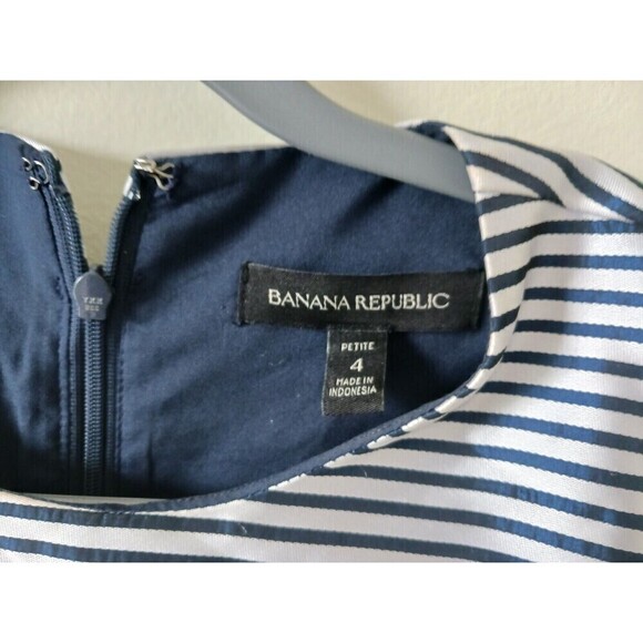 Banana Republic Petite Mini Sheath Dress Striped Ruffle Sleeve Navy White Size 4 - Picture 3 of 6